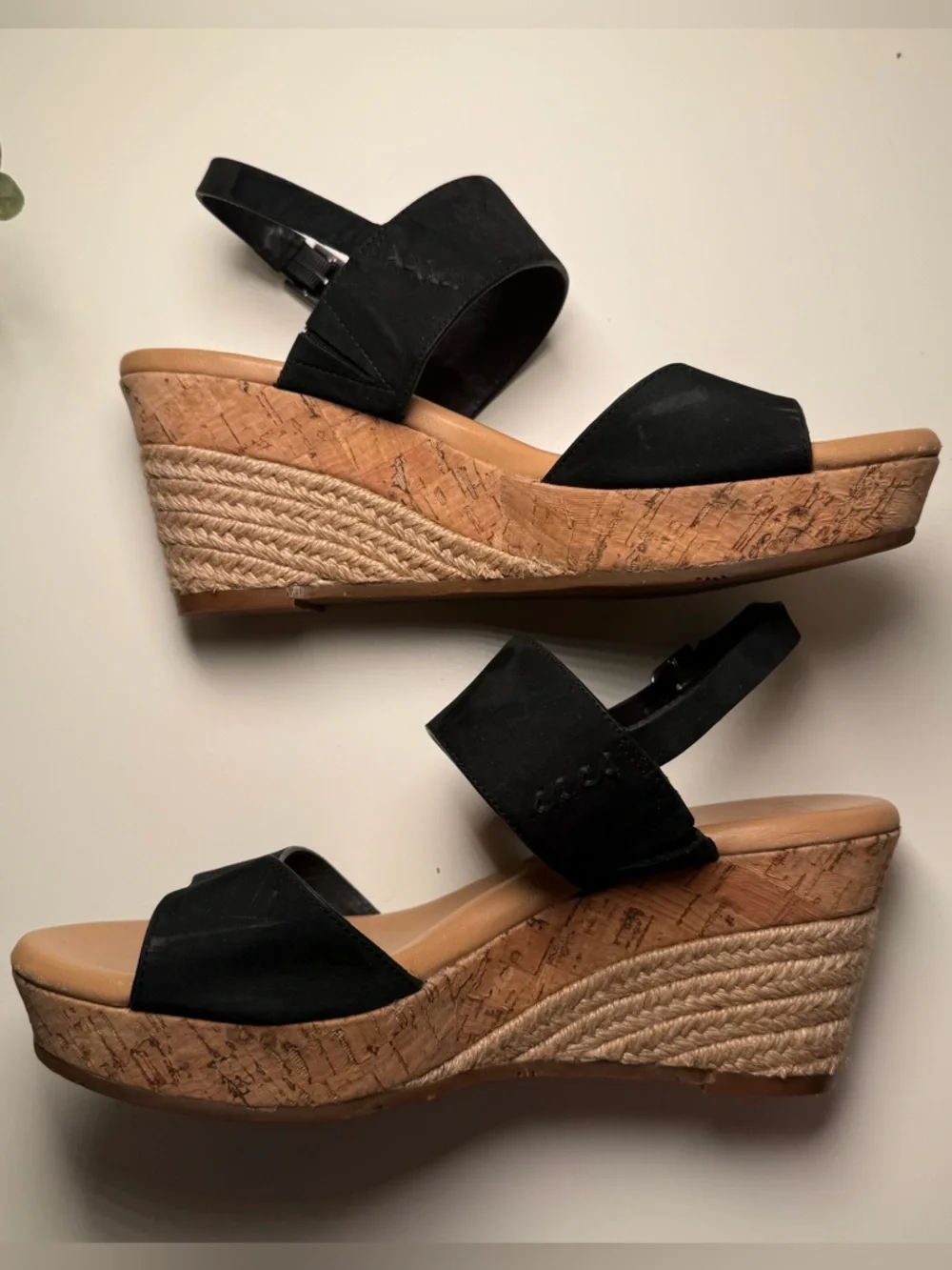 Ugg Elana Black Leather Slingback Cork Jute Wedge Sandals Women's Size 8.5 Boho